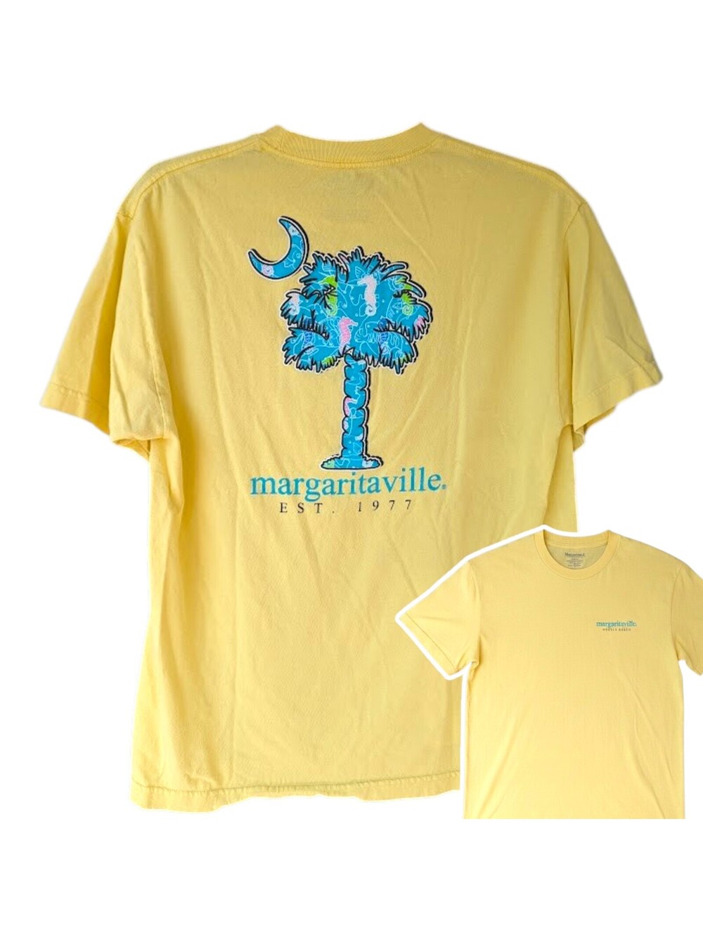 Margaritaville Myrtle Beach Shirt Large L Yellow Palmetto Moon Graphic T-Shirt